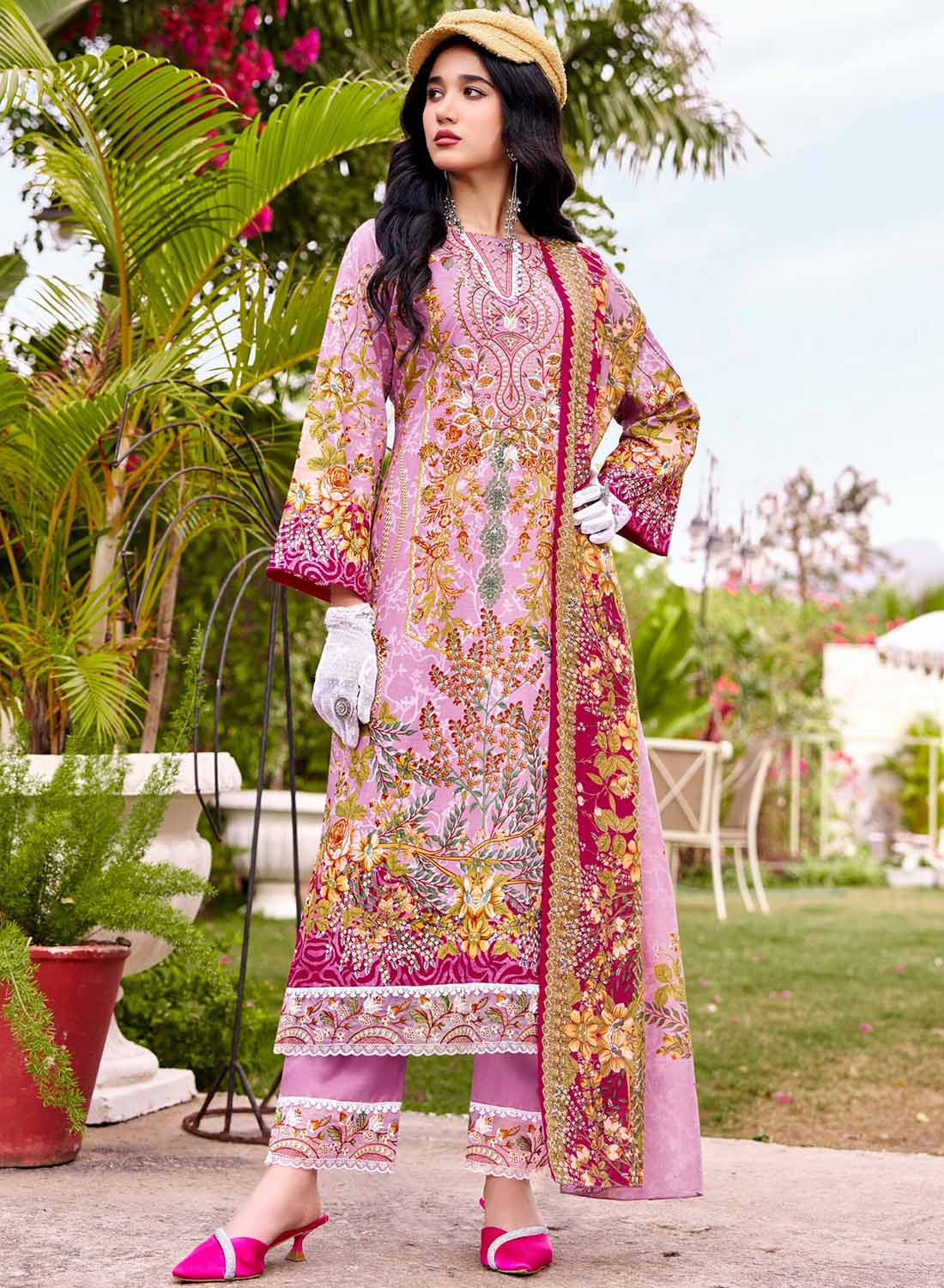 Pure Cotton Unstitched Pakistani Suit Material with Embroidery for Women