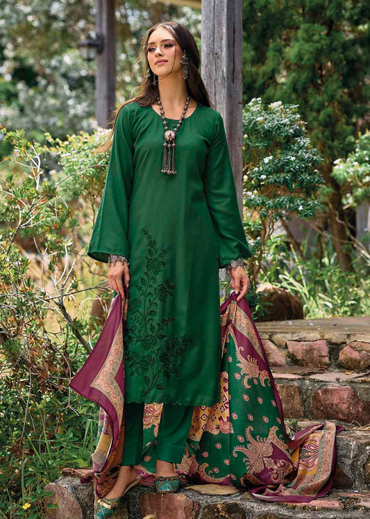Pure Pashmina Unstitched Green Women Winter Suit Dress Materials IBIZA