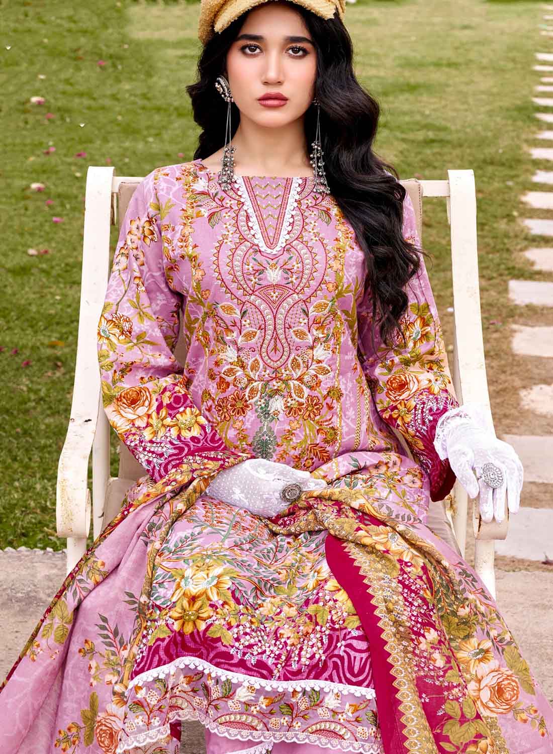 Pure Cotton Unstitched Pakistani Suit Material with Embroidery for Women