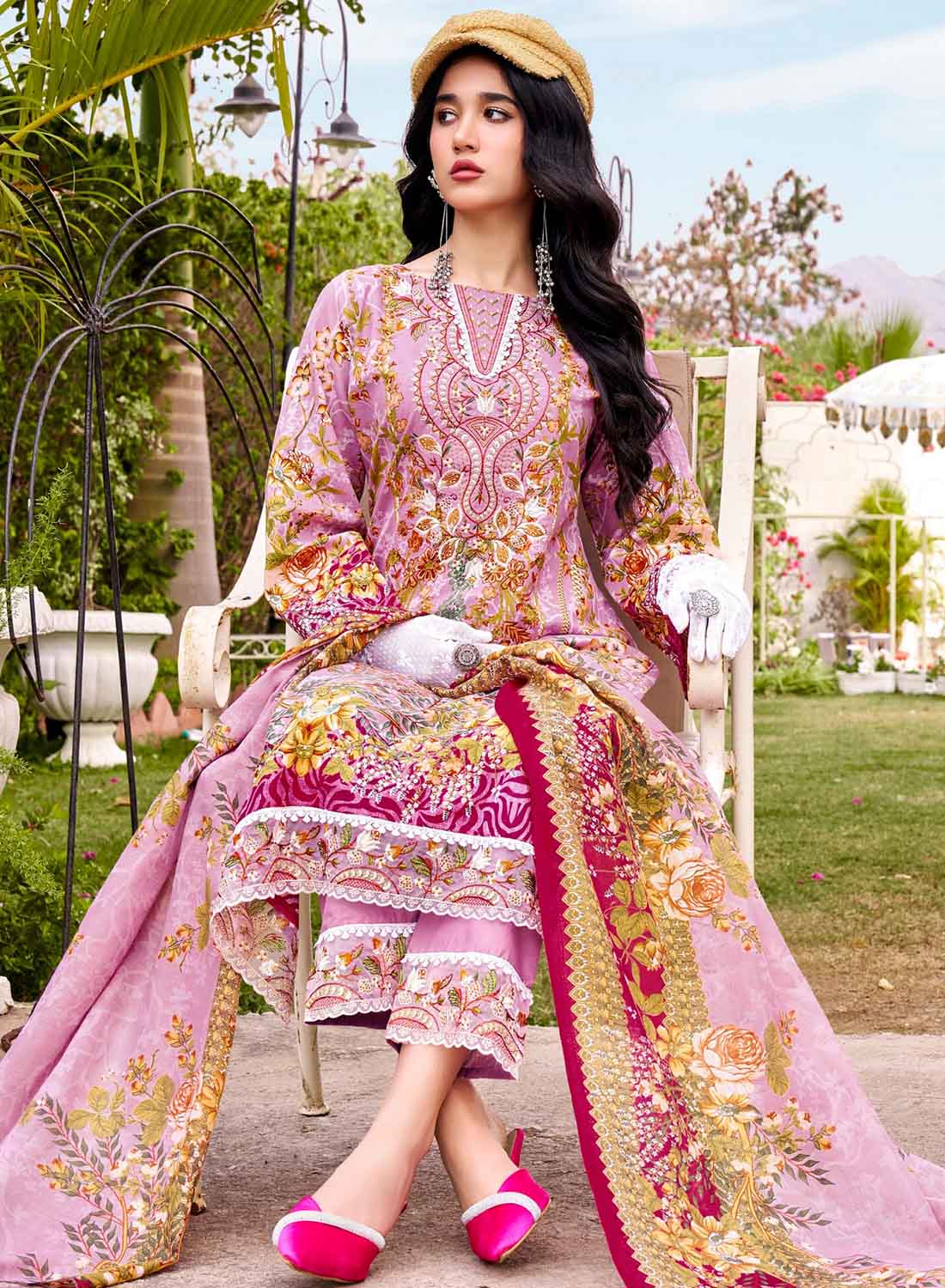 Pure Cotton Unstitched Pakistani Suit Material with Embroidery for Women