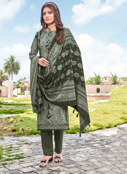 Unstitched Green Pashmina Winter Women Suits Dress Material Radha Fab