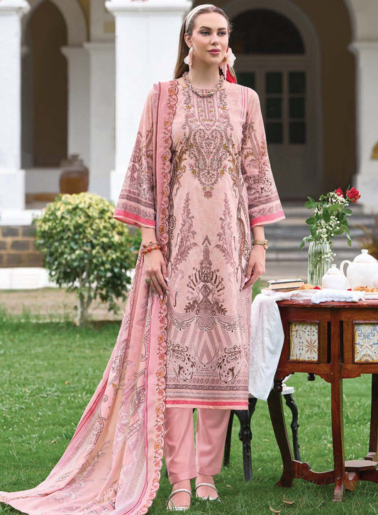 Pure Cotton Pink Unstitched Pakistani Suit Material with Neck Embroidery