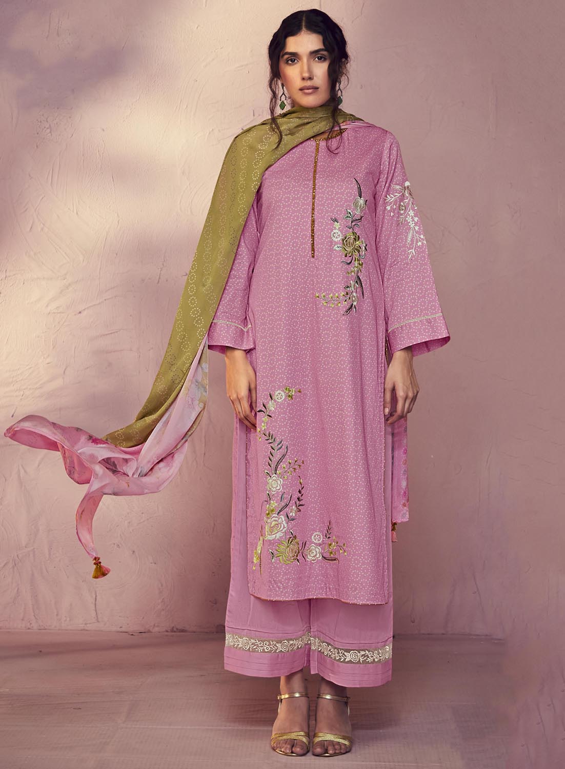 Kimora Pink Cotton Satin Unstitched Suit Dress Material for Women Kimora