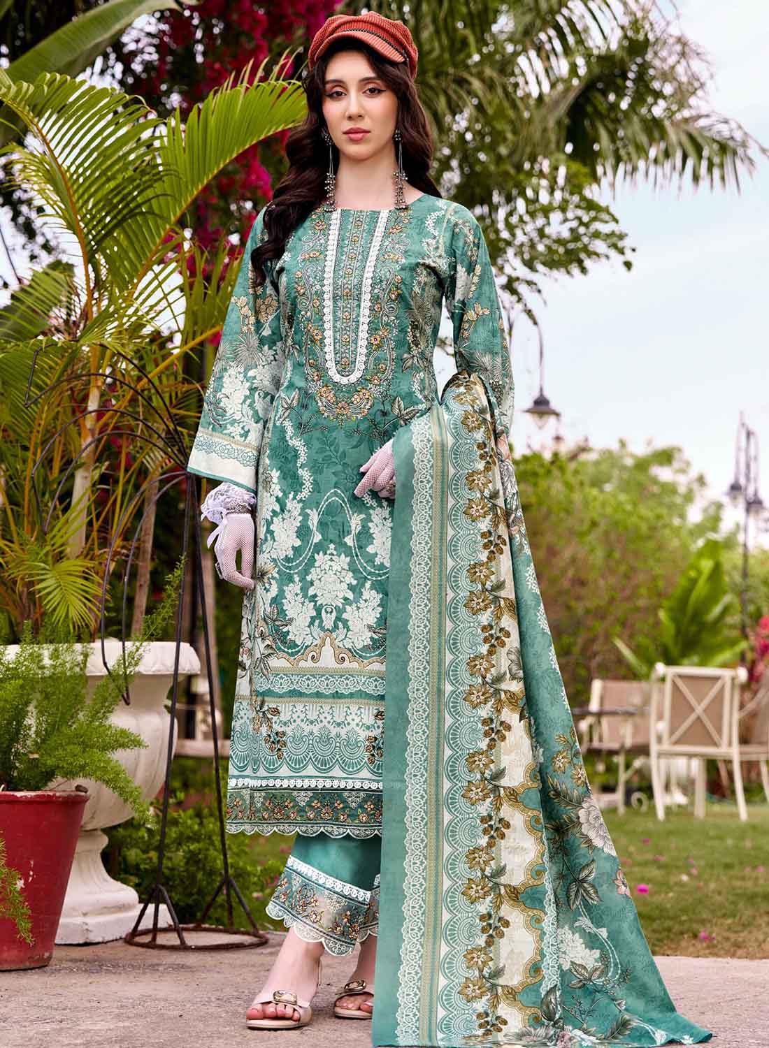 Pure Cotton Unstitched Pakistani Suit Dress Material with Embroidery Green