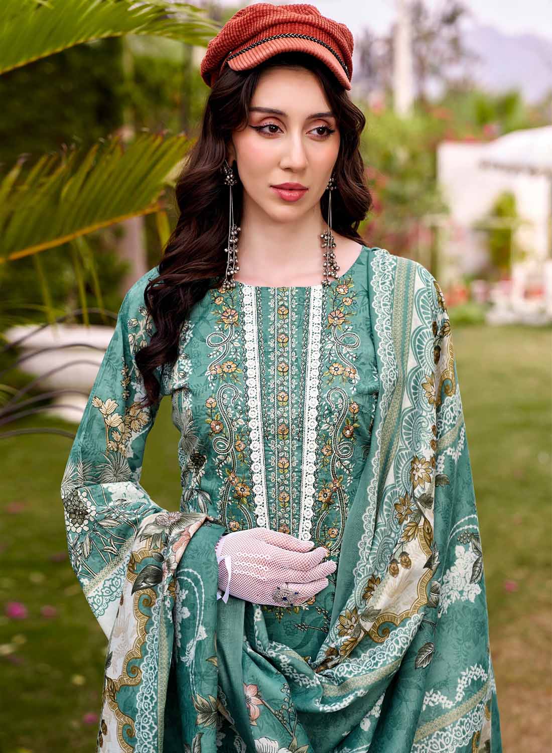 Pure Cotton Unstitched Pakistani Suit Dress Material with Embroidery Green