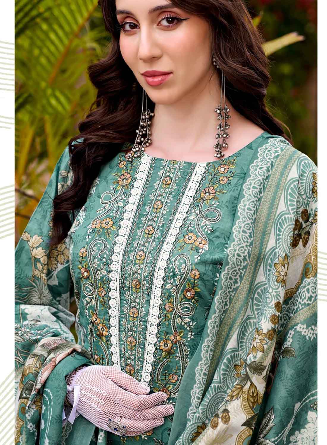 Pure Cotton Unstitched Pakistani Suit Dress Material with Embroidery Green