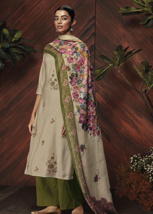 Ganga Woolen Pashmina Brown Winter Suit Dress Material for Women