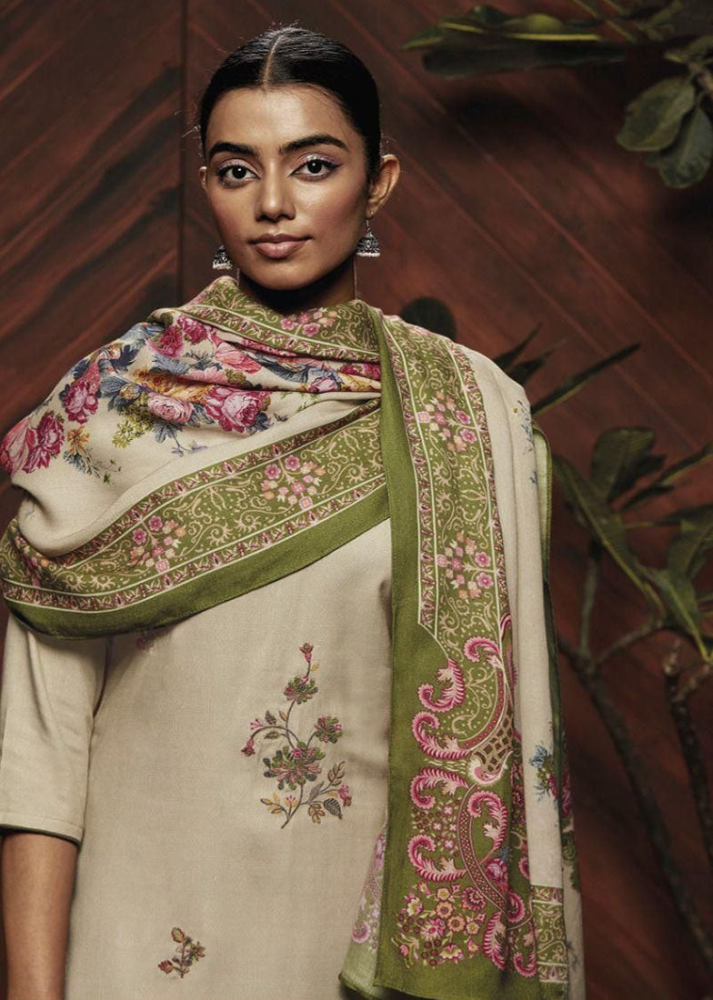 Ganga Woolen Pashmina Brown Winter Suit Dress Material for Women Ganga