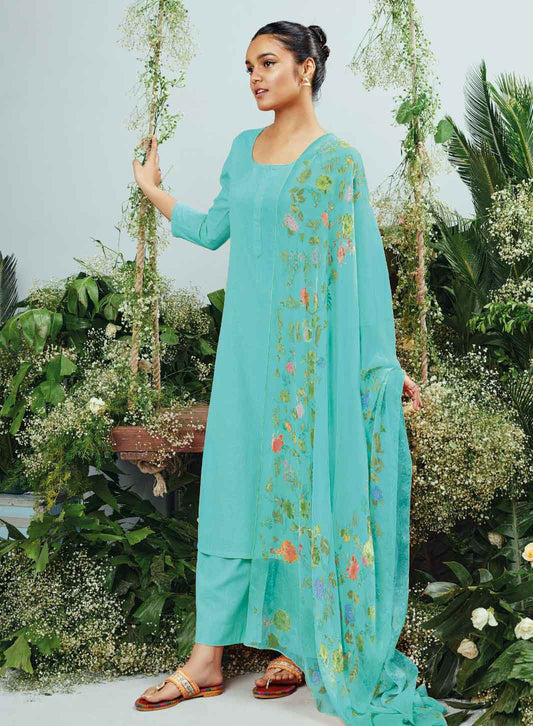 Ganga Cotton Linen Unstitched Women Suit Material With Dupatta