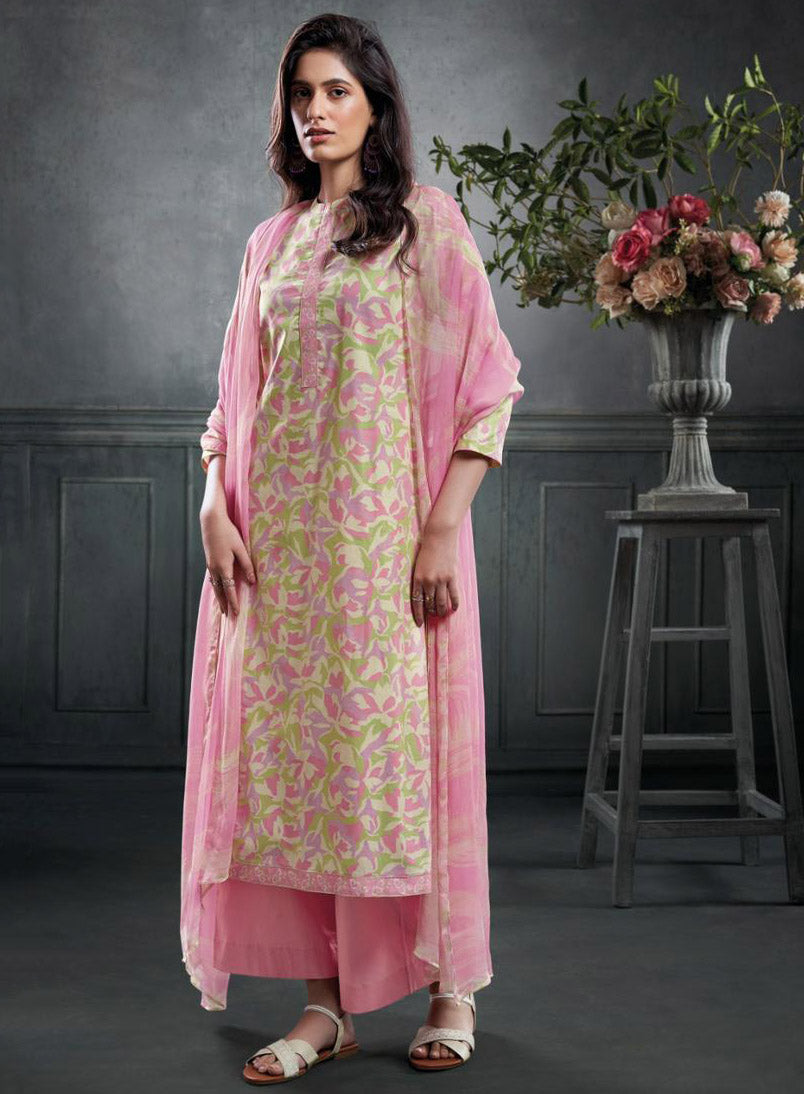 Ganga Pure Cotton Pink Unstitched Printed Suit Material for Women