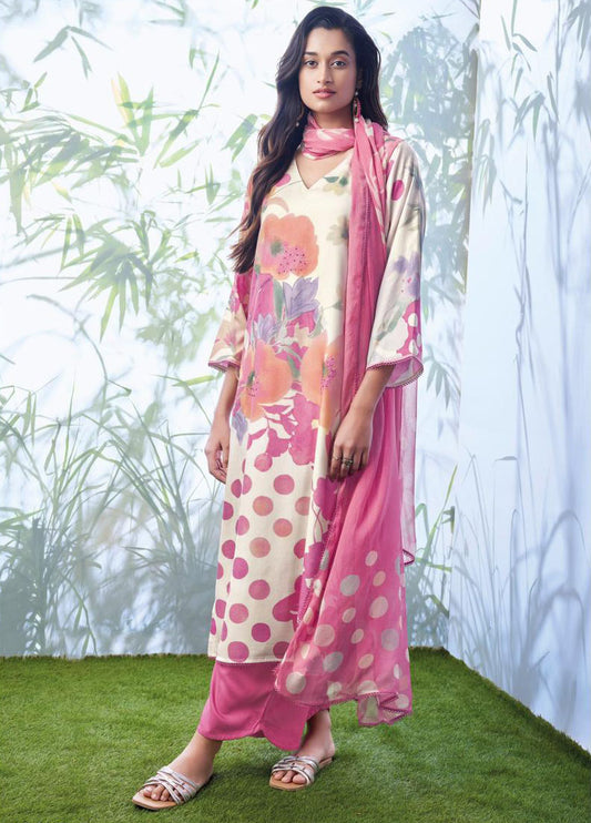 Ganga Unstitched Pink Woolen Pashmina Winter Suit for Ladies