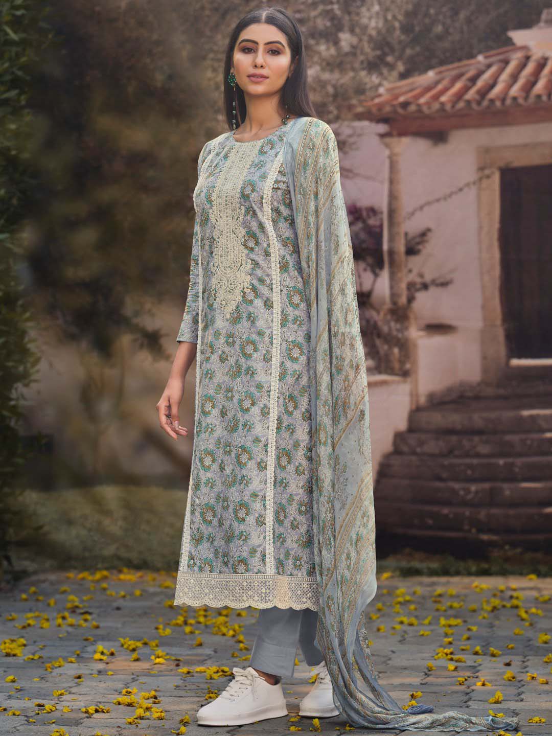 Ibiza Lawn Cotton Grey Embroidered Unstitched Women Suit Set IBIZA