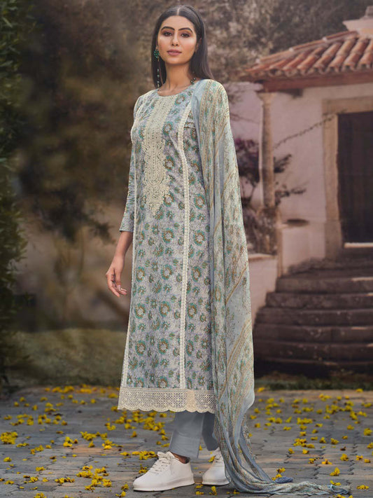 Ibiza Lawn Cotton Grey Embroidered Unstitched Women Suit Set IBIZA