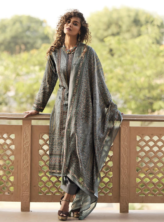 Sadhana Cotton Silk Embroidered Women Unstitched Suit Material Grey