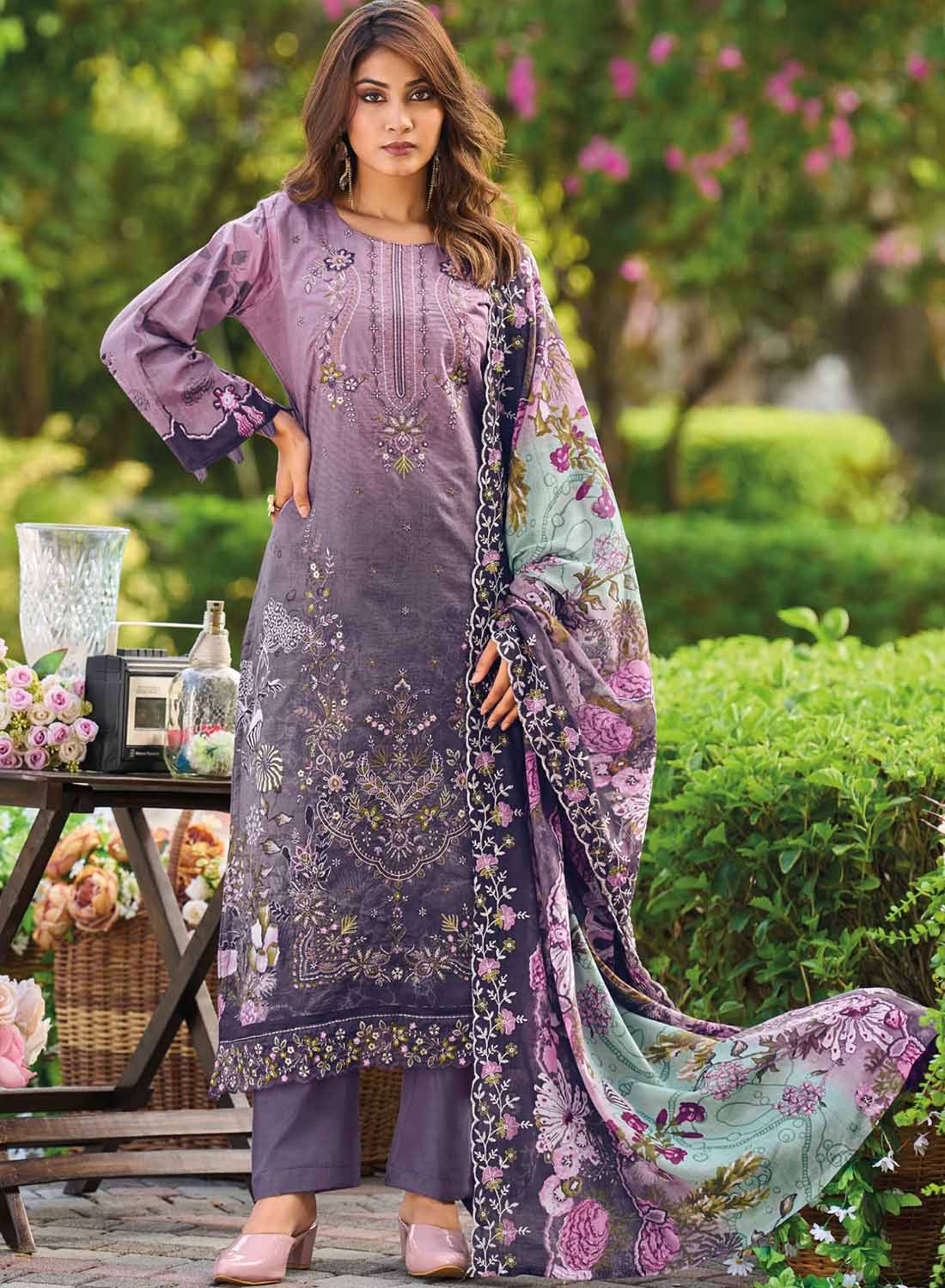 Pure Cotton Unstitched Pakistani Suit Material for Women with Embroidery