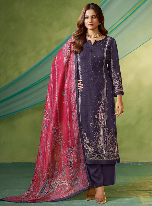 Warm Pashmina Winter Unstitched Salwar Suit Material for Women