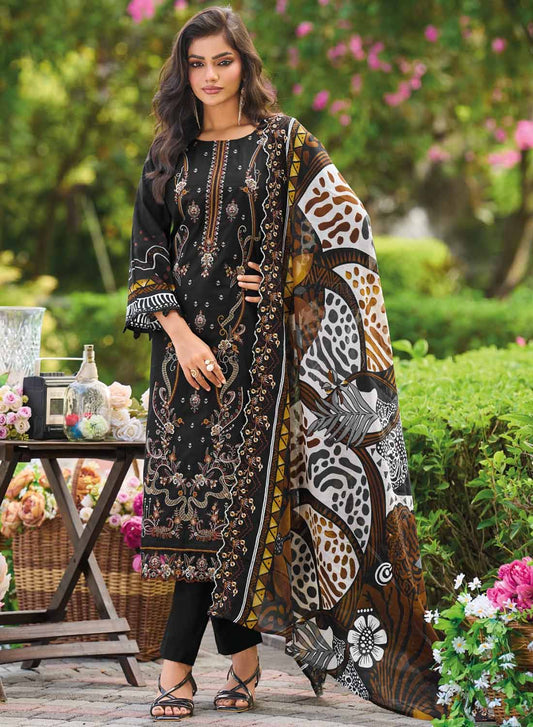 Pure Cotton Unstitched Pakistani Suit Material with Embroidery Black