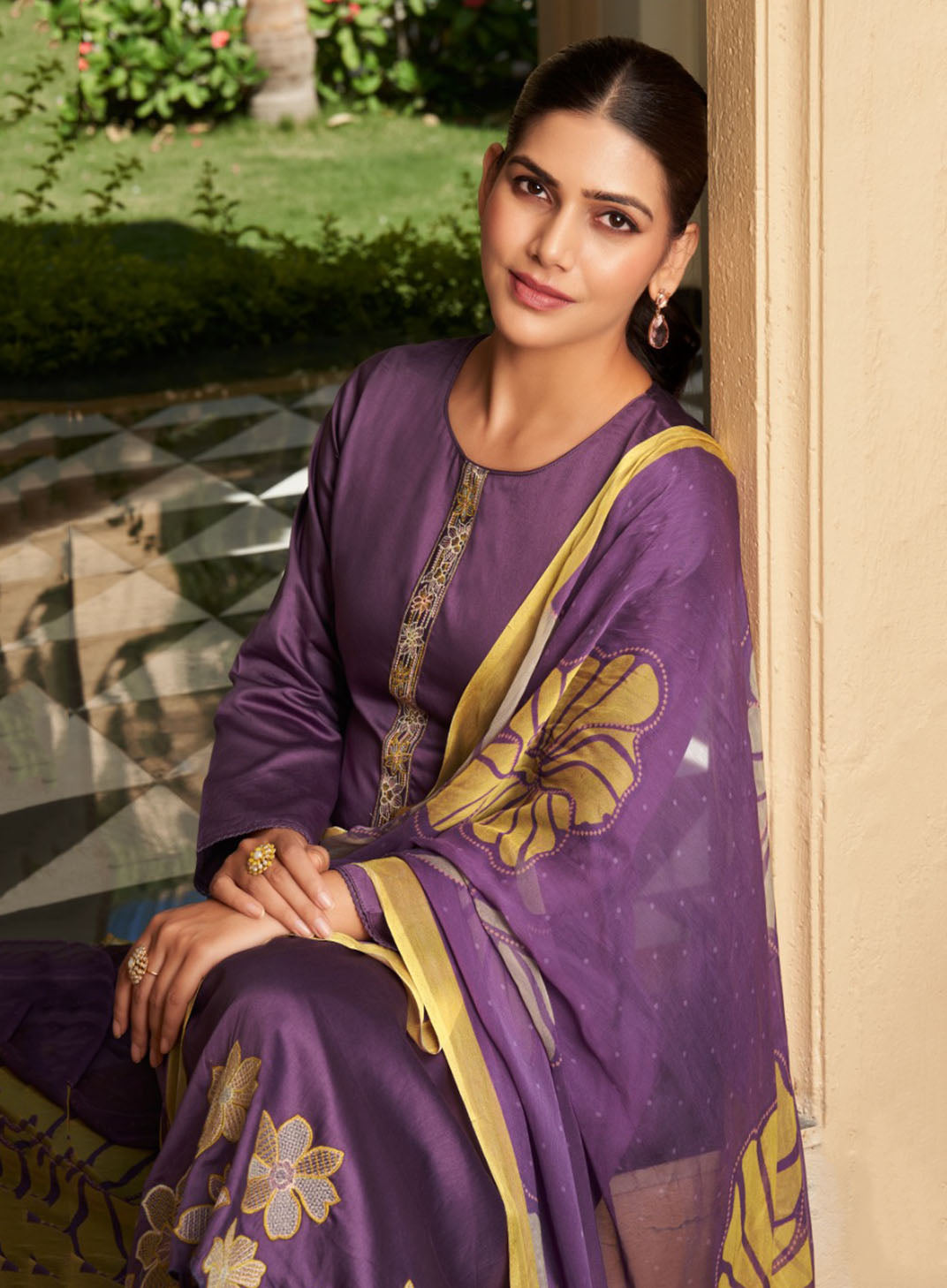 Purple Cotton Satin Unstitched Suit Fabric Dress Material for Women
