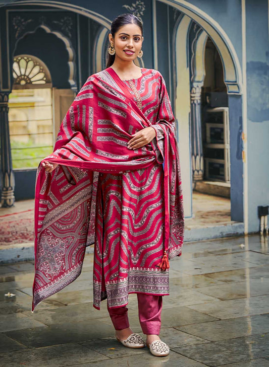 Kilory Party Wear Muslin Red Unstitched Women Suit Dress Material