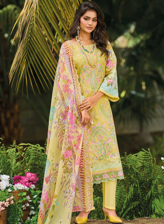 Pure Cotton Unstitched Pakistani Suit Material with Embroidery