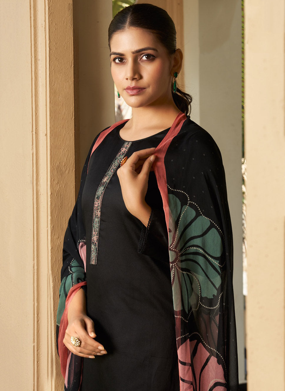 Black Cotton Satin Unstitched Suit Fabric Dress Material for Women