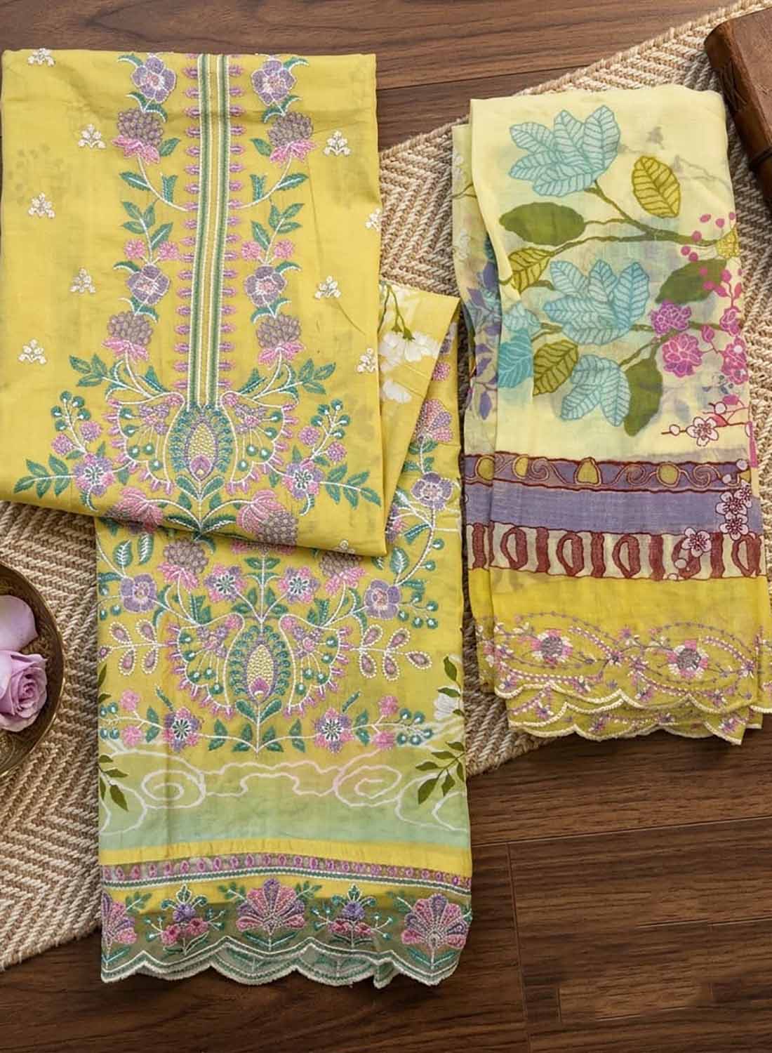 Pure Cotton Unstitched Pakistani Suit Material with Embroidery