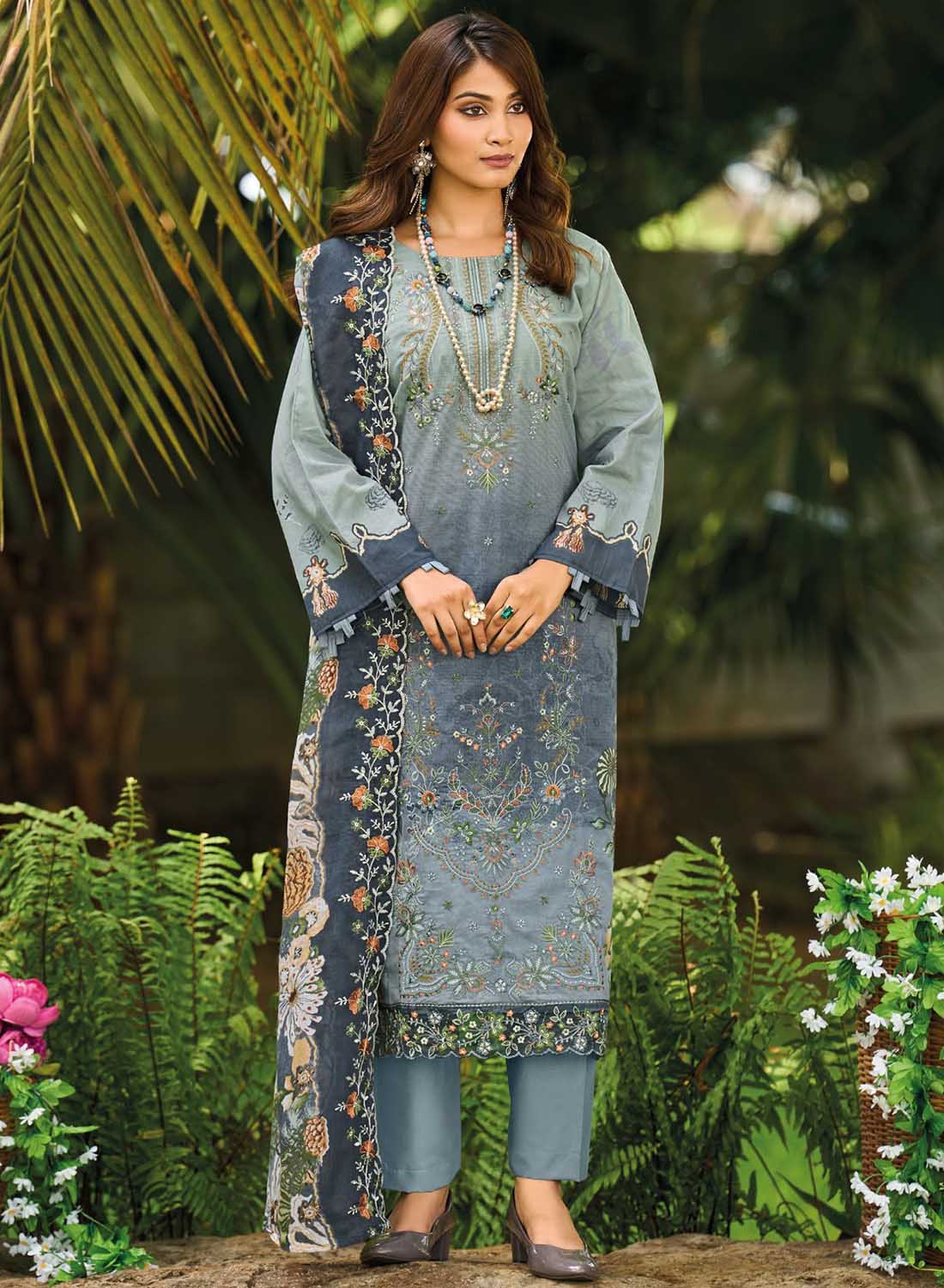Pure Cotton Unstitched Pakistani Suit Dress Material with Embroidery