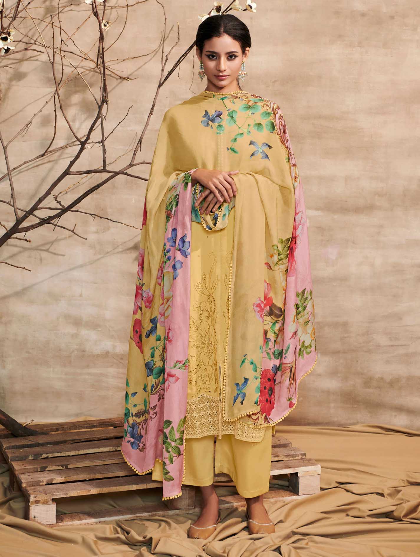 Kimora Cotton Satin Unstitched Embroidered Suit Dress Material Kimora