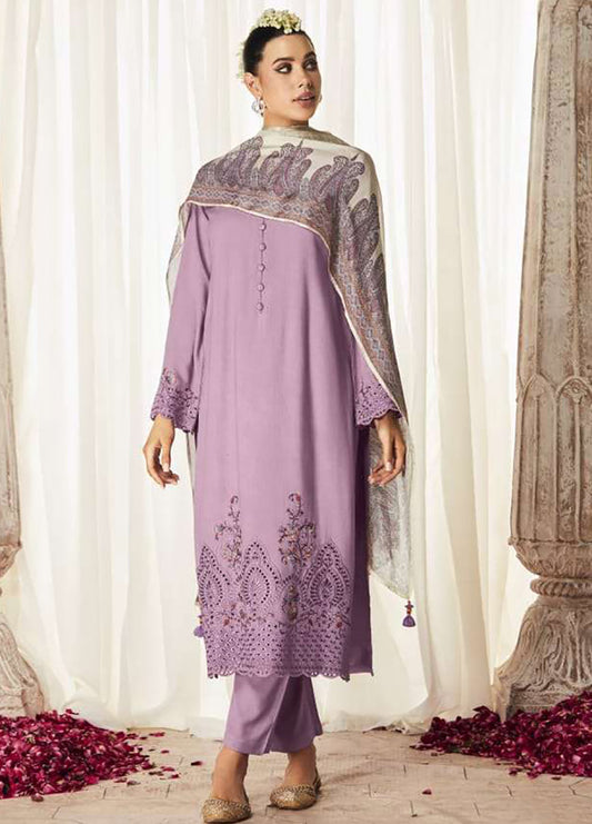 Kimora Pure Pashmina Winter Salwar Suit Dress Material with Embroidery