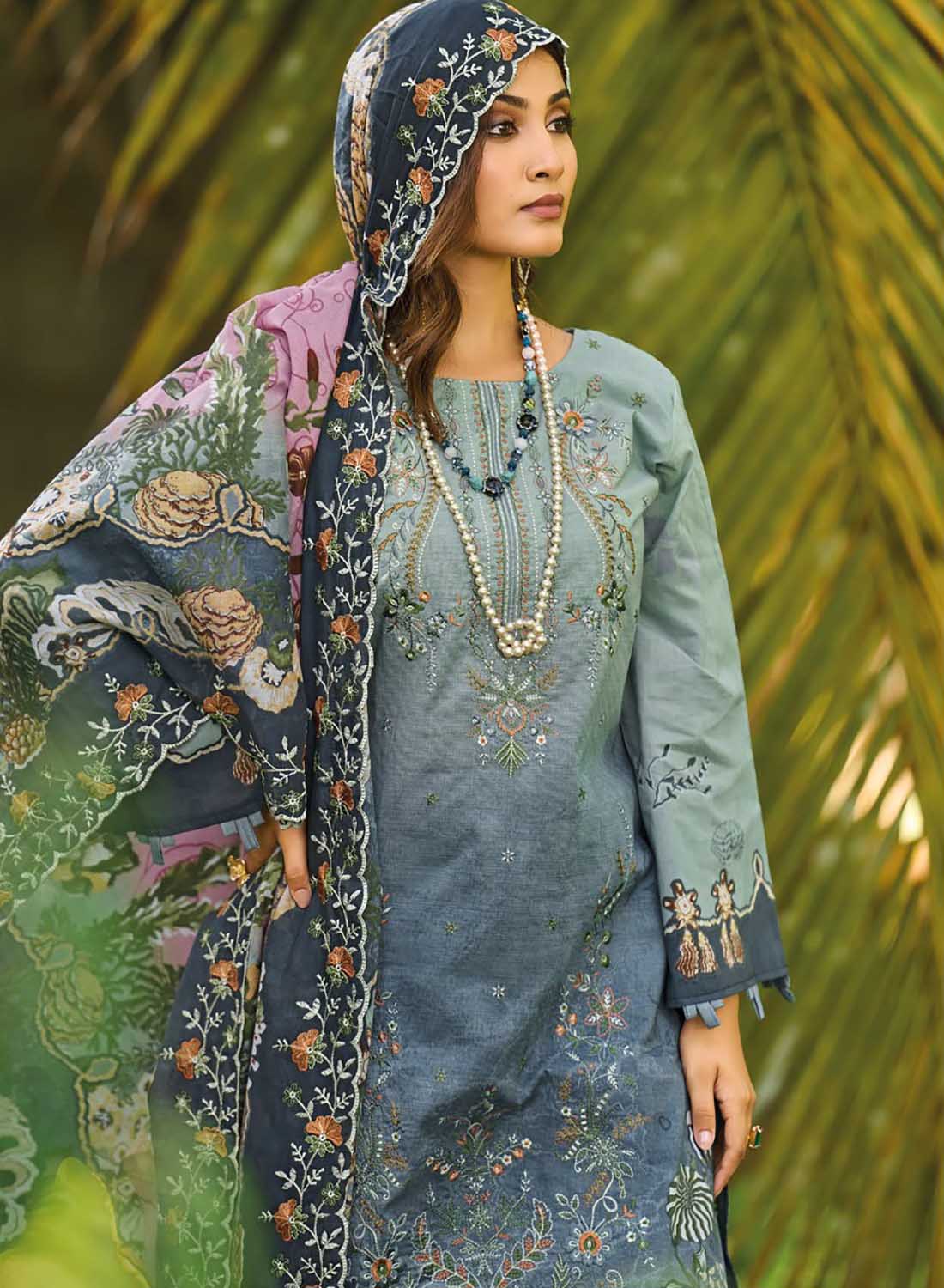 Pure Cotton Unstitched Pakistani Suit Dress Material with Embroidery