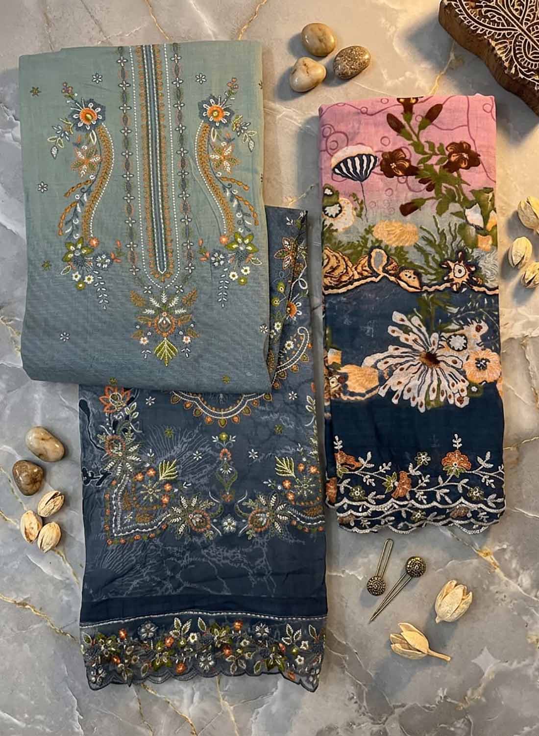 Pure Cotton Unstitched Pakistani Suit Dress Material with Embroidery