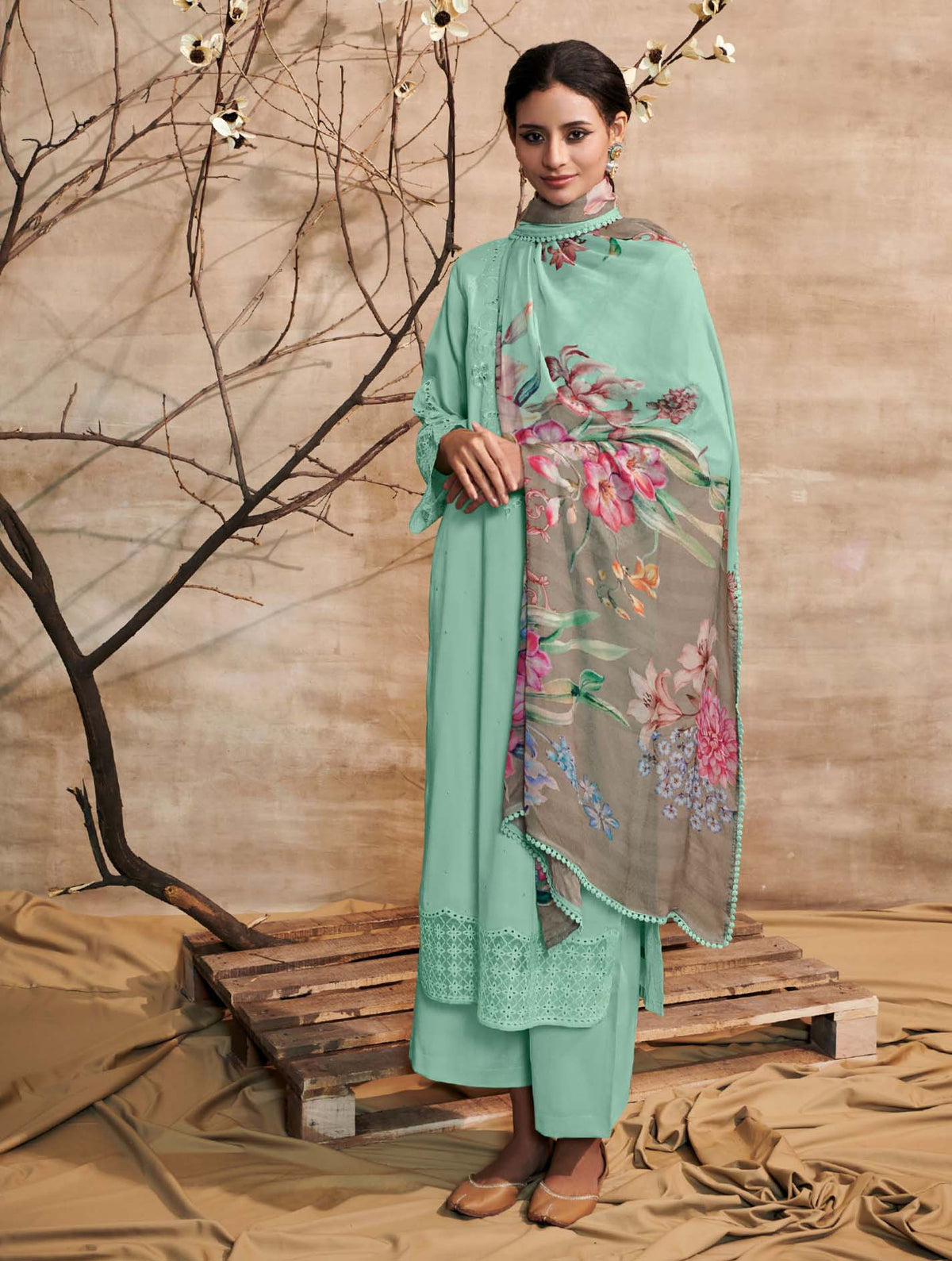 Kimora Cotton Satin Unstitched Women Suit Dress Material