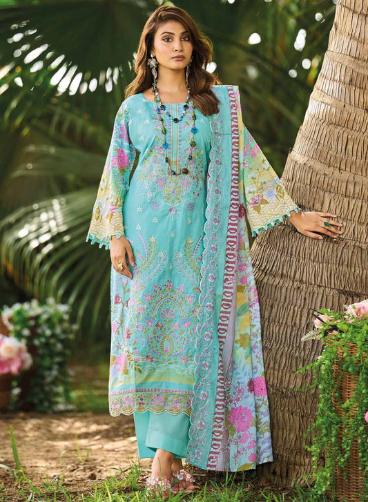 Unstitched Pakistani Pure Cotton Suit Dress Material with Embroidery