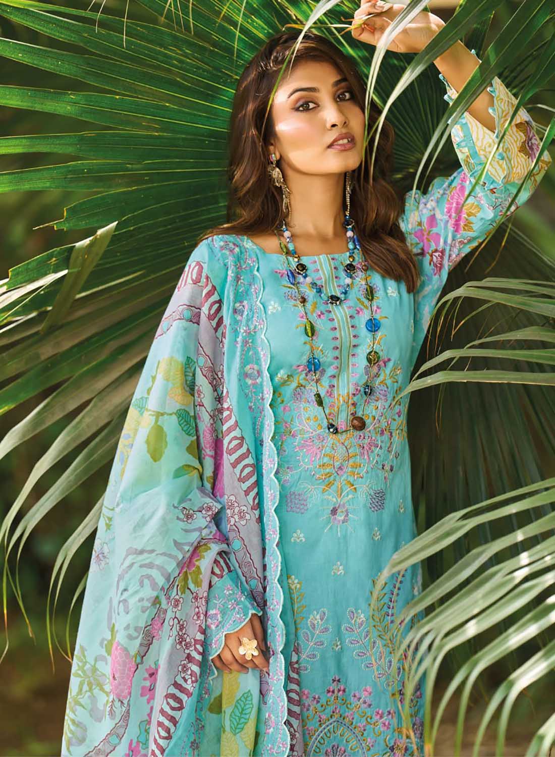Unstitched Pakistani Pure Cotton Suit Dress Material with Embroidery