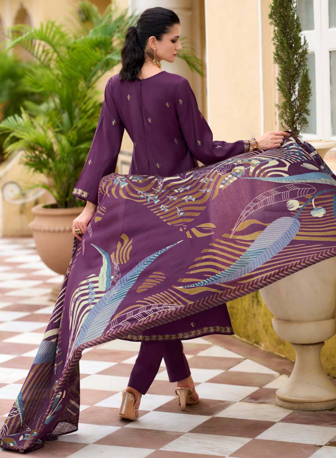 Party Wear Purple Modal Silk Unstitched Salwar Suit Material for Women