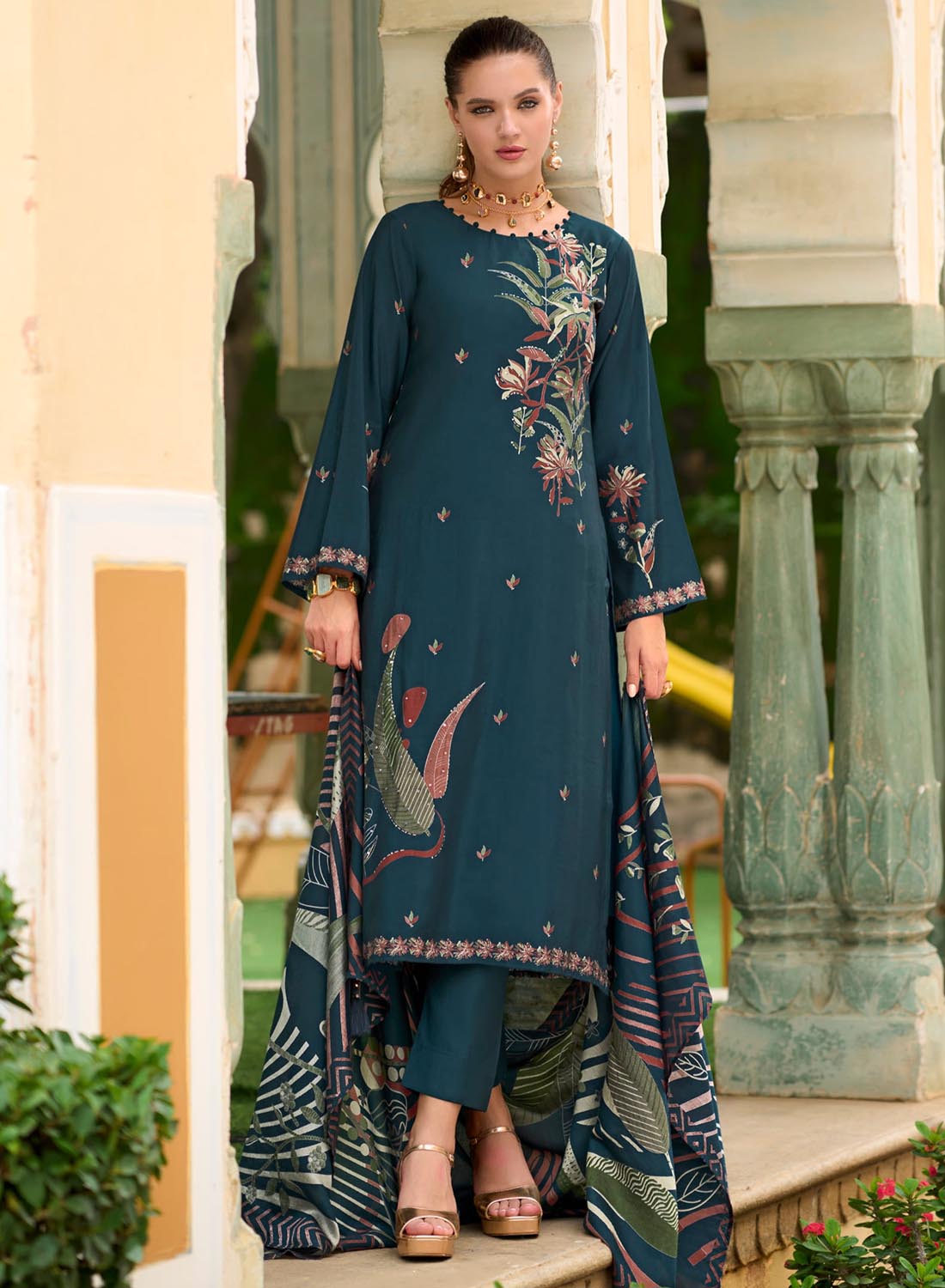 Party Wear Modal Silk Unstitched Suit Dress Materials for Women