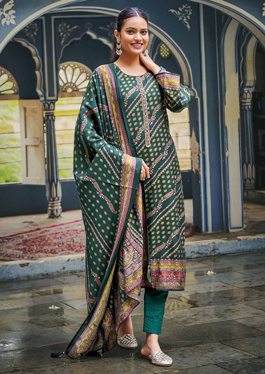 Kilory Party Wear Muslin Green Unstitched Women Suit Dress Material Kilory Trends