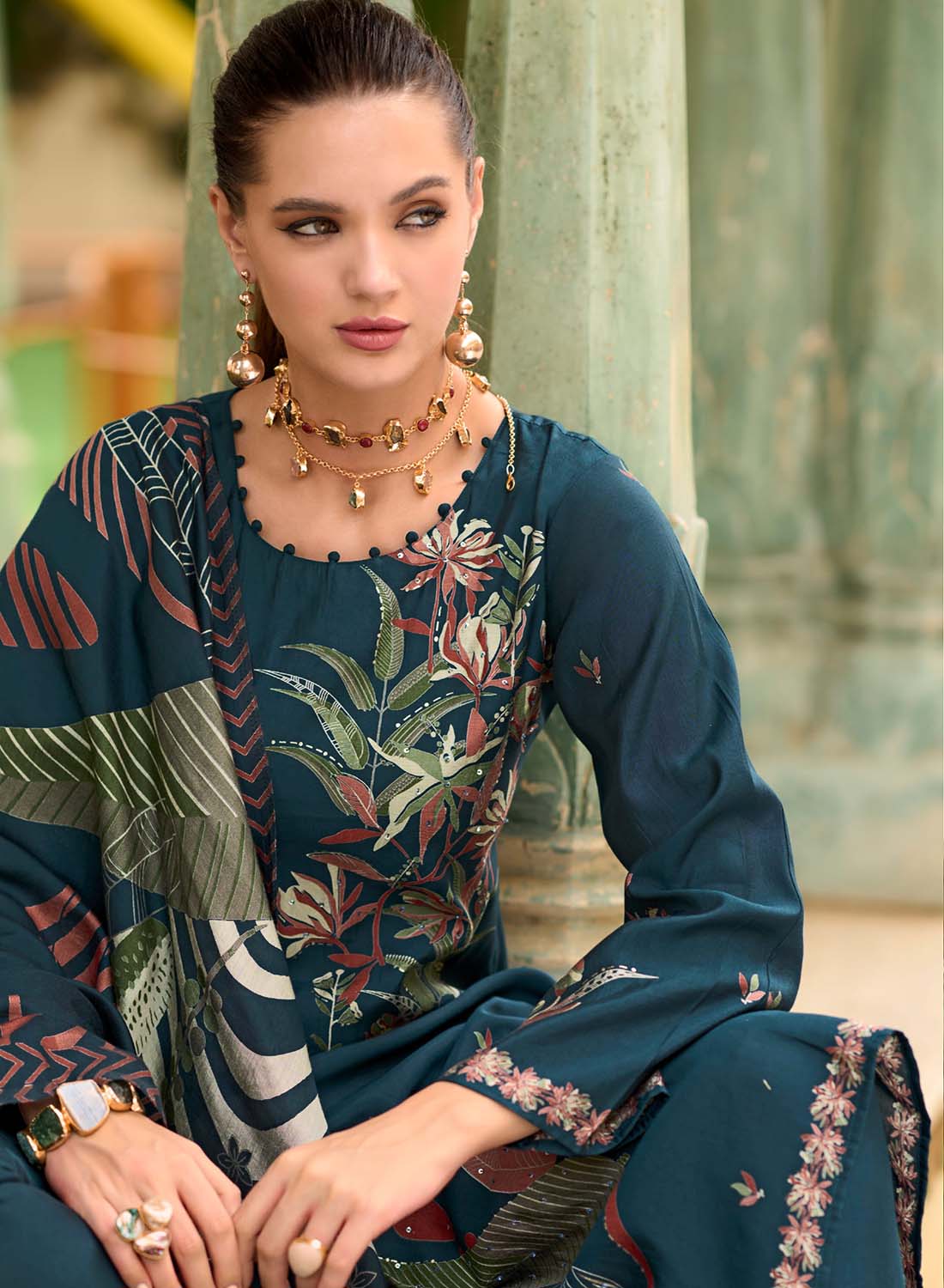 Party Wear Modal Silk Unstitched Suit Dress Materials for Women