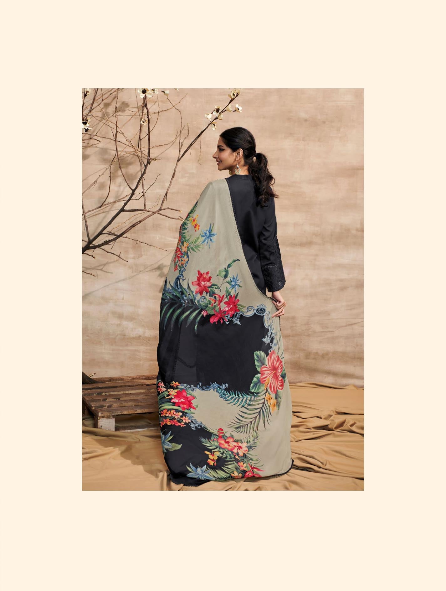 Kimora Cotton Satin Unstitched Suit Dress Material Black Kimora