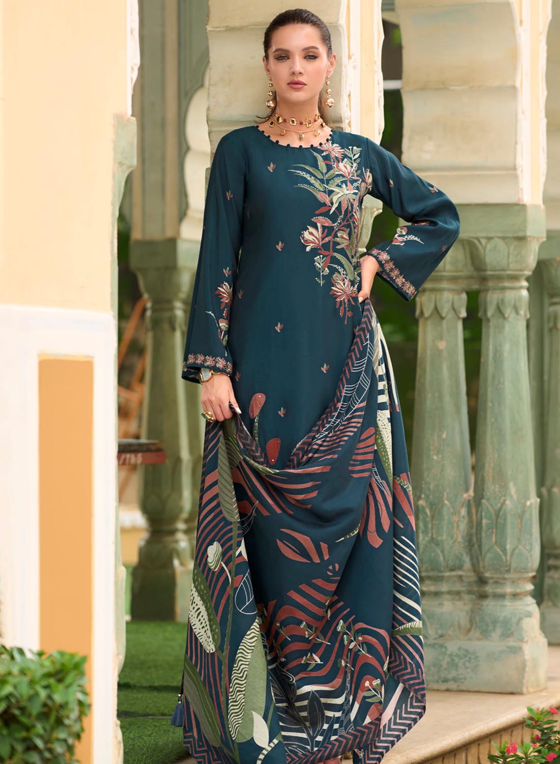 Party Wear Modal Silk Unstitched Suit Dress Materials for Women