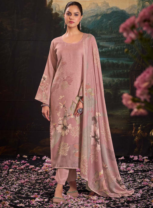 Women Pure Pashmina Printed Unstitched Winter Suit Dress Material