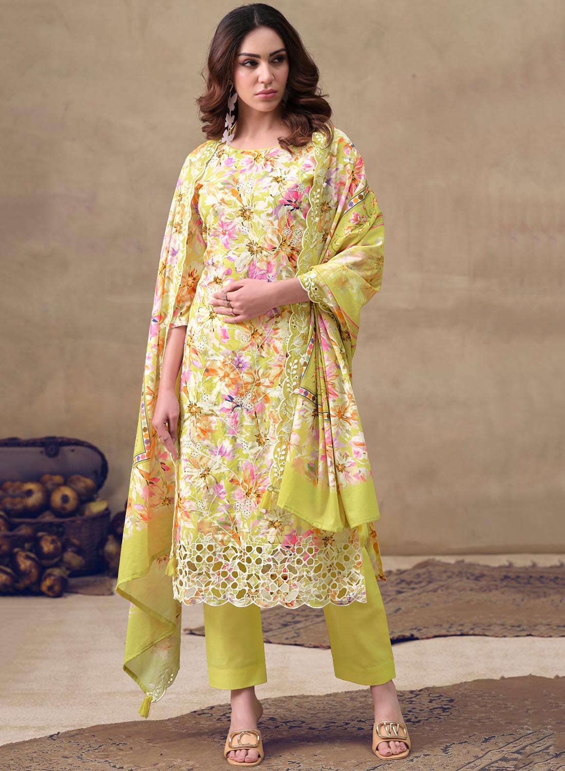 Pure Lawn Cotton Unstitched Suit Dress Material with Chikankari Embroidery