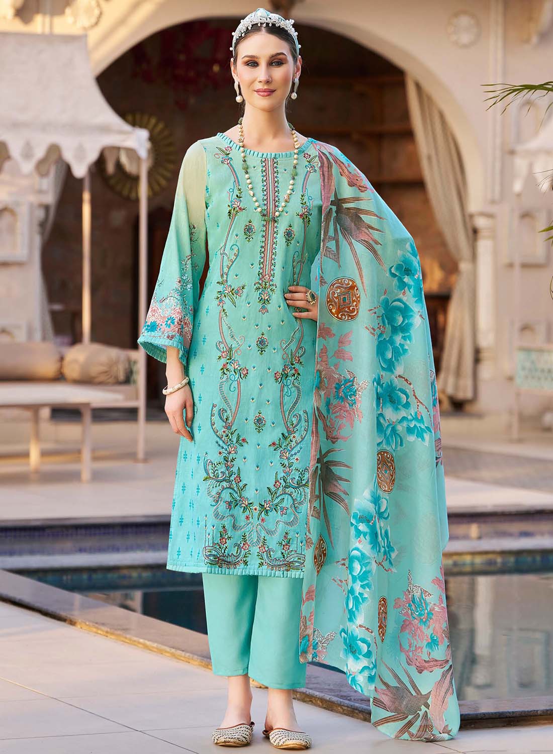 Pure Cotton Pakistani Print Unstitched Suit Material with Embroidery