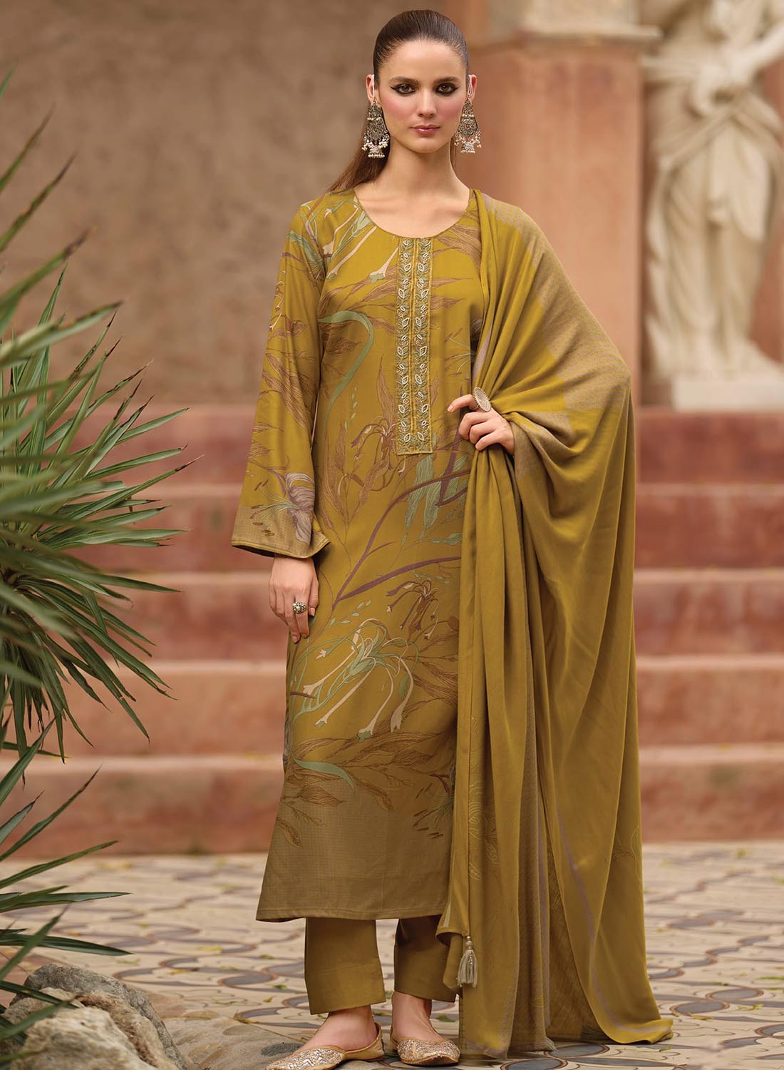 Fancy Viscose Pashmina Foil Print Unstitched Winter Suit Dress Material