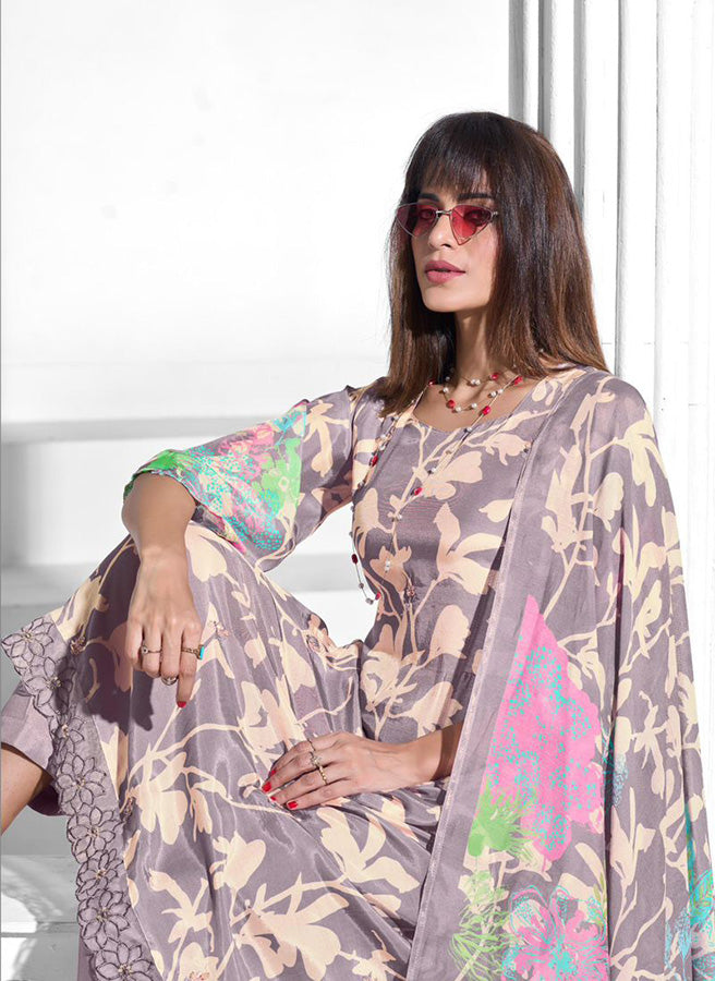 Party Wear Pure Muslin Purple Unstitched Suit Dress Material for Women