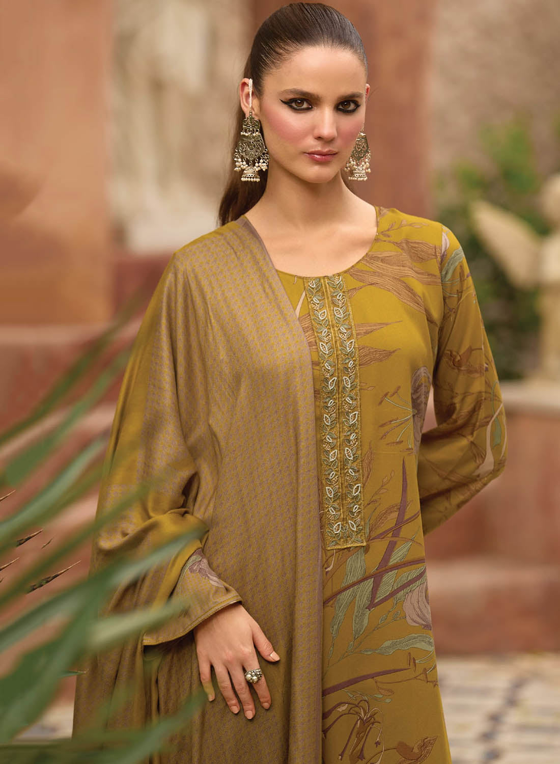 Fancy Viscose Pashmina Foil Print Unstitched Winter Suit Dress Material