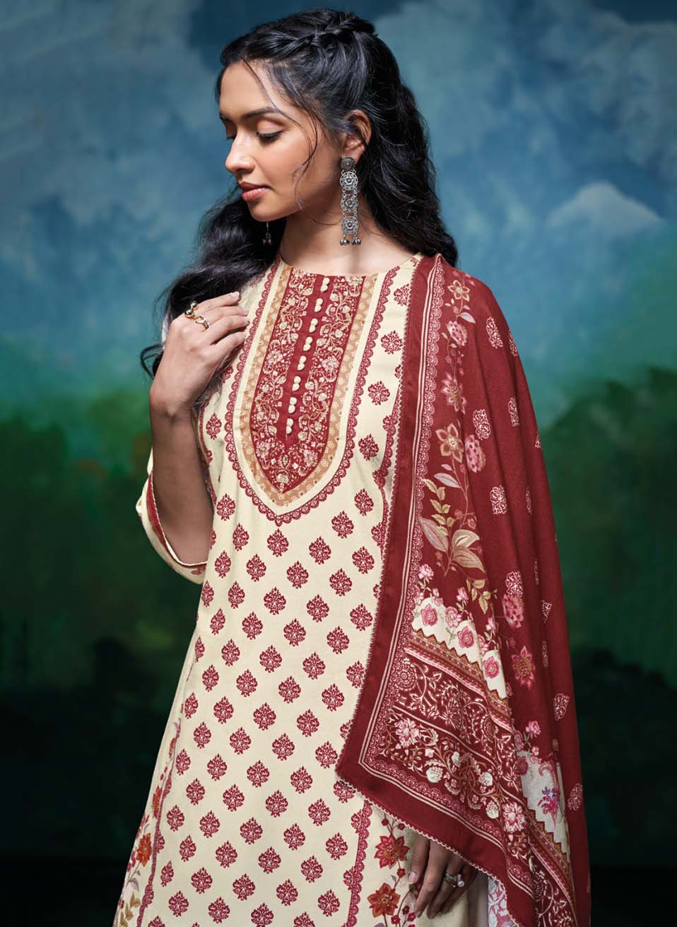 Ganga Pashmina Unstitched Winter Salwar Suit Material for Women