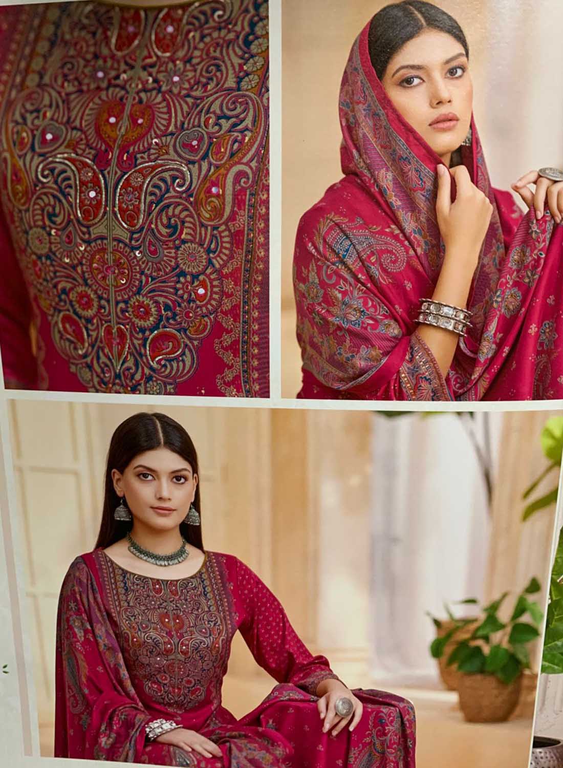 Pink Viscose Pashmina Unstitched Winter Salwar Suit Material for Women