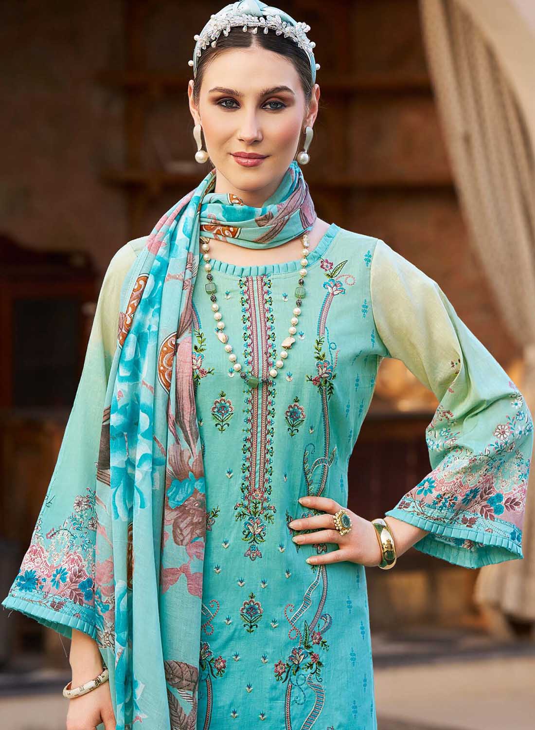 Pure Cotton Pakistani Print Unstitched Suit Material with Embroidery