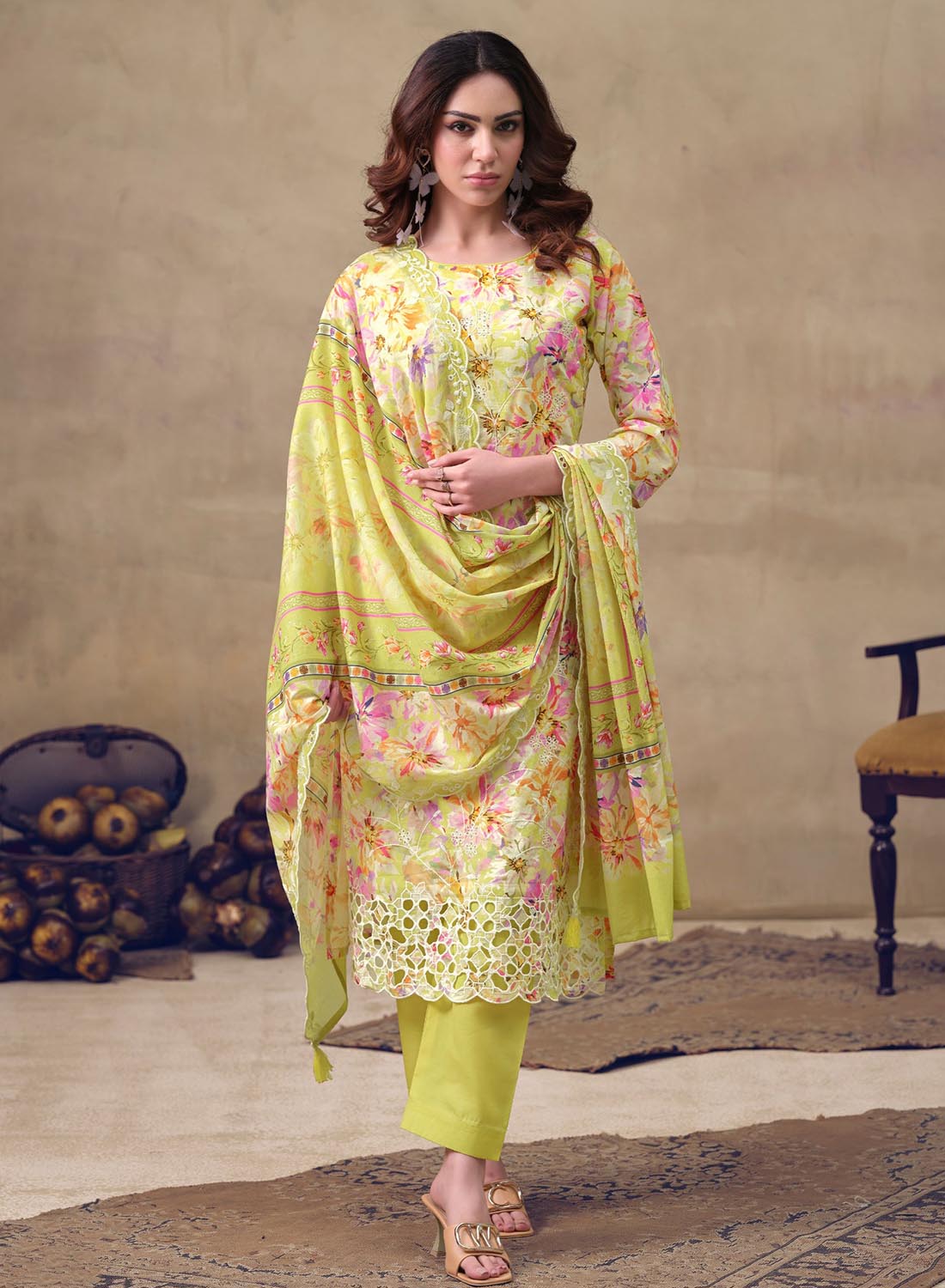 Pure Lawn Cotton Unstitched Suit Dress Material with Chikankari Embroidery
